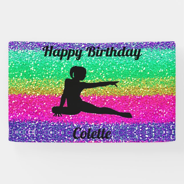 Gymnastique Arc-en-ciel Bannière d'anniversaire (Horizontal)