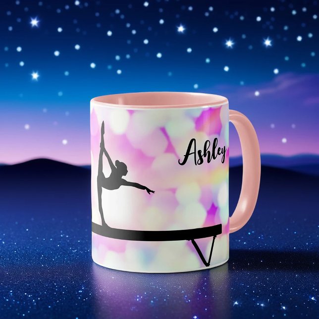 Gymnastique Beam Bokeh Mug avec nom pour Gymnaste (Créateur téléchargé)