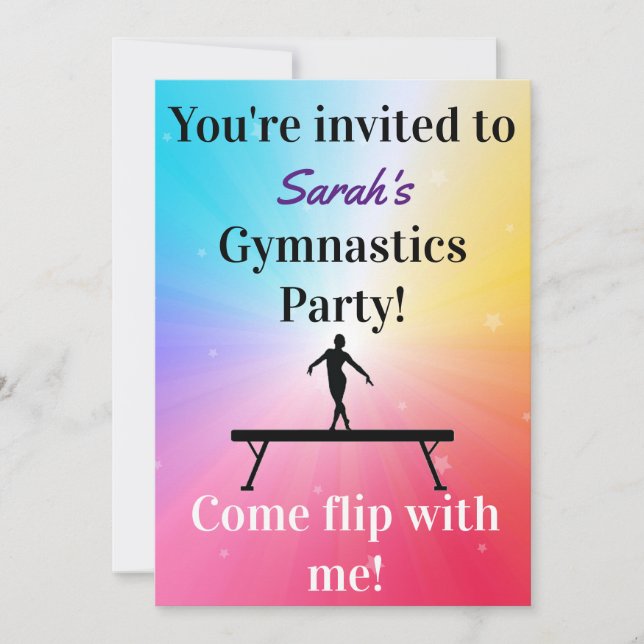 Gymnastique féminine Invitations de fête d'anniver (Devant)