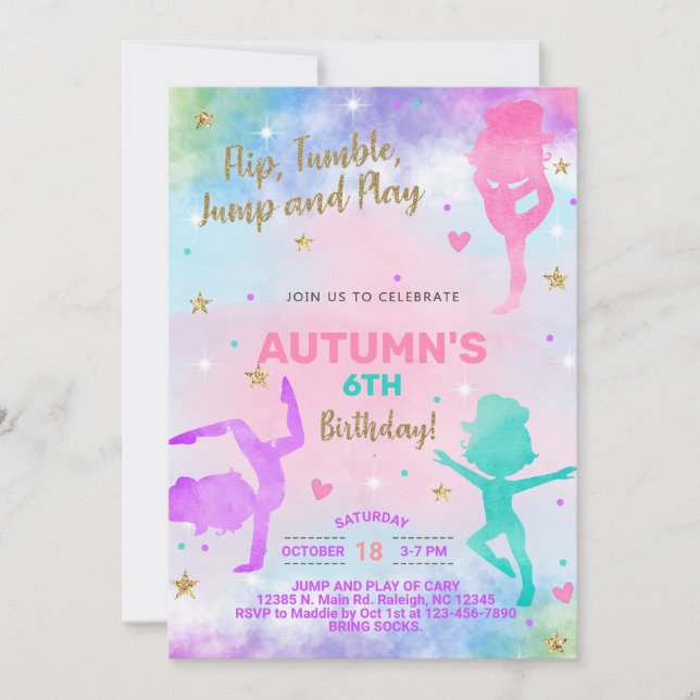 Gymnastique fille invitation anniversaire. invitat (Devant)