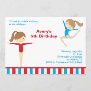 Gymnastique Filles Anniversaire Fête Invitation