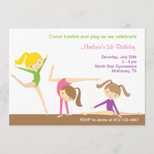 Gymnastique Filles Anniversaire Fête Invitation