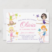 Gymnastique Invitation d'anniversaire avec Pinwhee