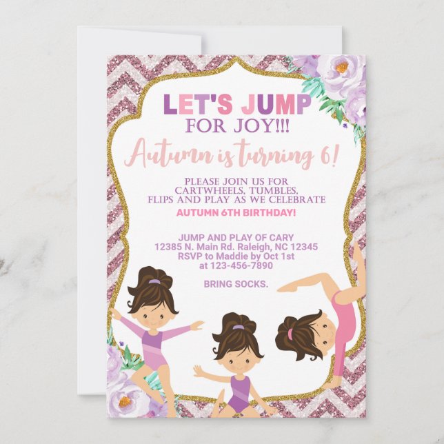 Gymnastique invitation d'anniversaire fille. (Devant)