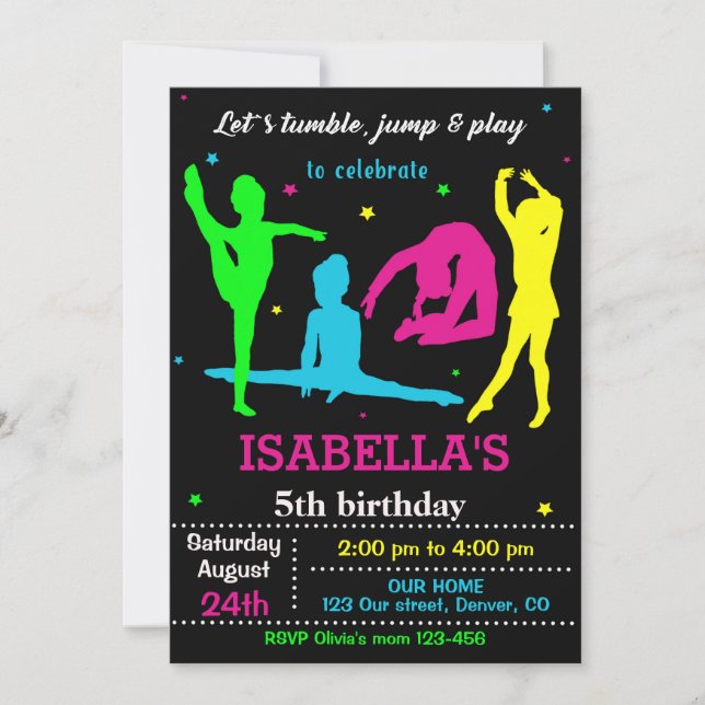 Gymnastique invitation d'anniversaire Flip saut in (Devant)