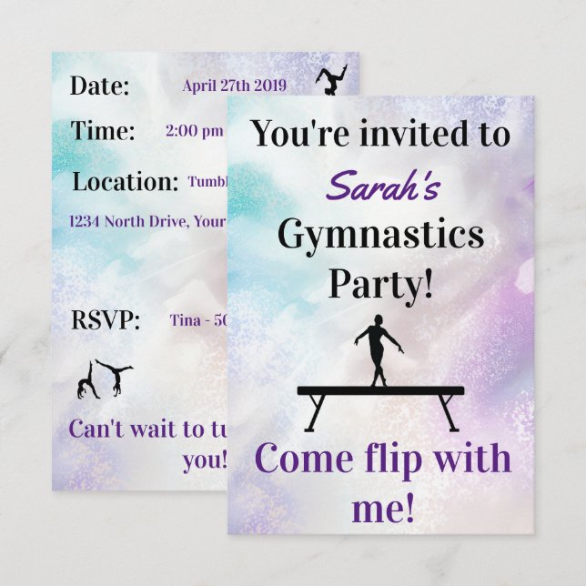 Gymnastique Invitation d'anniversaire | Gymnastiqu (Devant / Derrière)