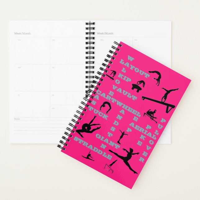 Gymnastique Mot-de-passe rose Planner personnalisé (Devant avec enveloppe)