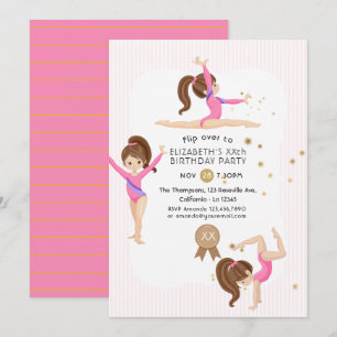 Gymnastique rose et or Invitation de fête d'annive