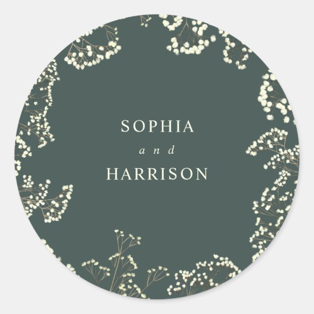 Gypsophila Green Wedding Napkins Runder Aufkleber (Vorderseite)
