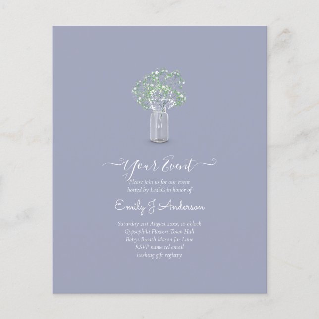 Gypsophila Mason Jar Modern Minimal WEDD Flyer (Vorne)