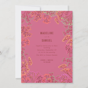 Gypsophila Neon Botanical Hot Pink Wedding  Einladung
