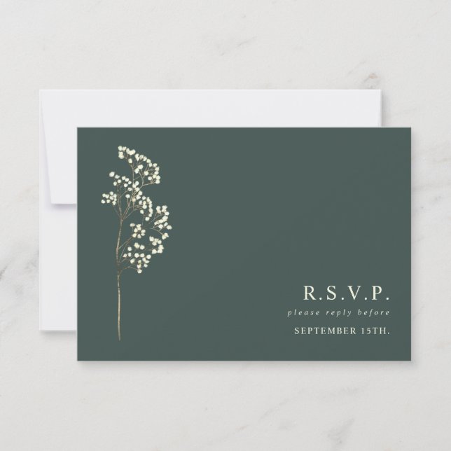 Gypsophila Stem Botanical Emerald Wedding RSVP Karte (Vorderseite)