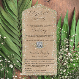 Gypsophila Watercolor Floral Rustic & Boho Wedding All In One Einladung