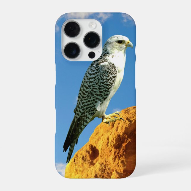 Gyrfalcon steht auf einem Rocktelefon iPhone 16 Pro Hülle (Rückseite)