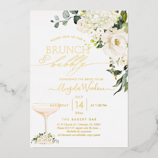 H2 Alabaster Rose Brunch Bubbly Real Folieneinladung (Vorderseite)