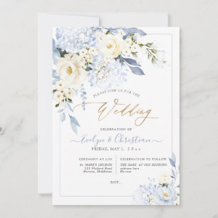 H2 Blaue Hortensien Creme Rosen Hochzeit Einladung