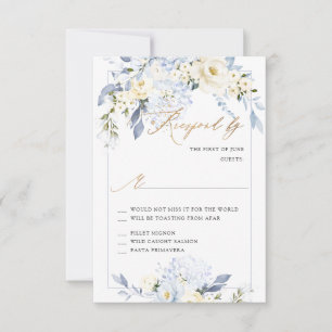 H2 Blaue Hortensien Cremige Rosen RSVP-Karten Einladung