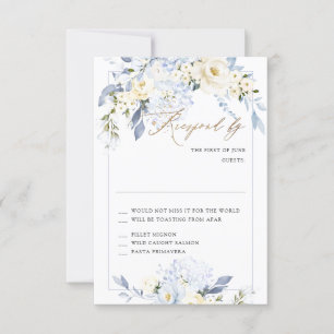 H2 Blue Hydrangea Cream Rose RSVP-Karten Einladung