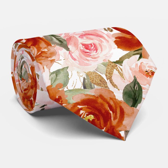 H2 Blumen Rost Orange Blush Rosen   Krawatte (Gerollt)