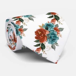 H2 Blumen Teal Grün Rost Orange Rosen Krawatte