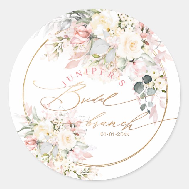 H2 Dusty Rose Hydrangea Creme Rose Bridal Brunch Runder Aufkleber (Vorderseite)