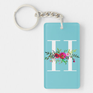 H Anfangsbuchstabe Monogramm Floral Benutzerdefini Schlüsselanhänger