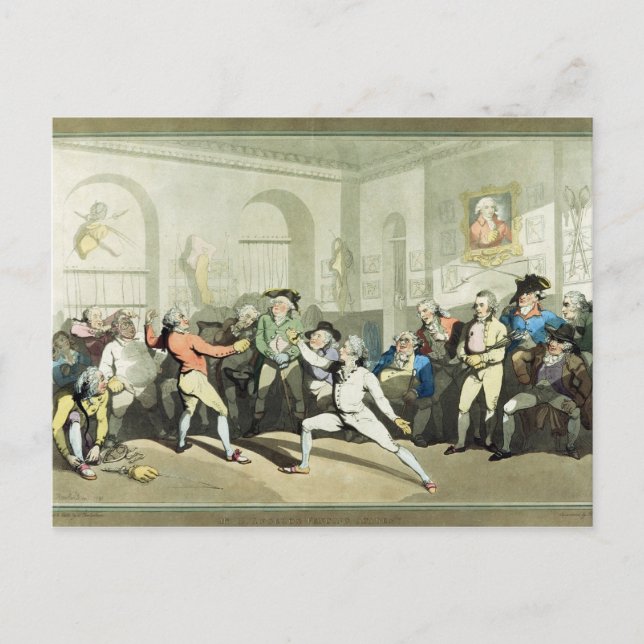 H Angelo's Fencing Academy, graviert von Charles Postkarte (Vorderseite)