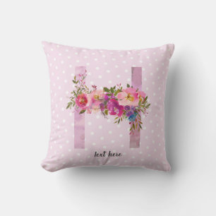 h) Floral Monogramm initial , Aquarellfarben-Blume Kissen
