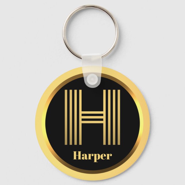 H Gold Mit Monogramm Letter Personalisiert Schlüss Schlüsselanhänger (Vorderseite)