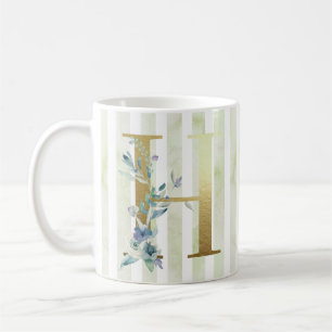 H Goldener Erstling an blau-weißen Streifen Kaffeetasse