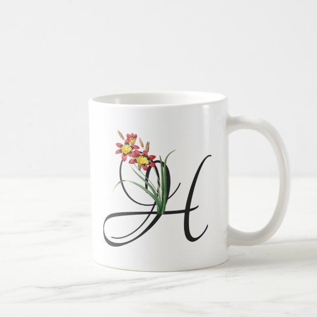 H initial, Vintage Harlequin Fleur de café Mug (Droite)