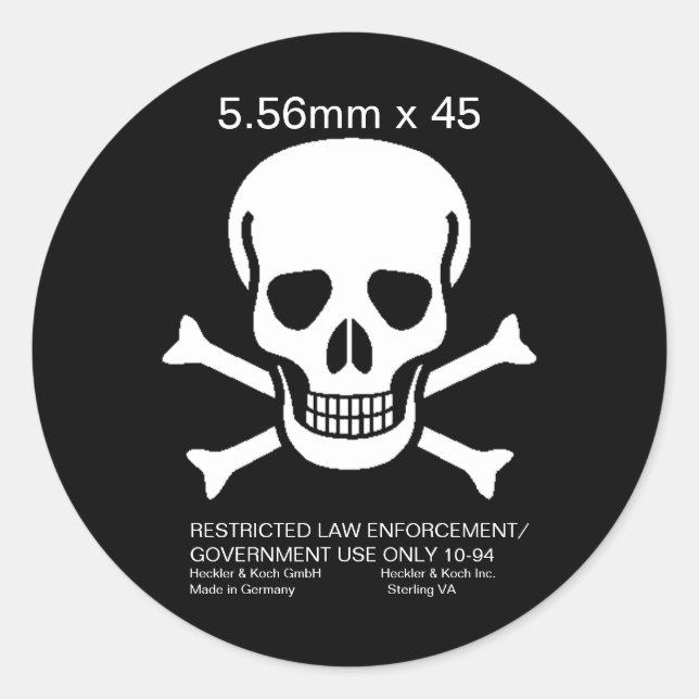 H&K 5,56 mm x 45 Schädelsticker Runder Aufkleber (Vorderseite)