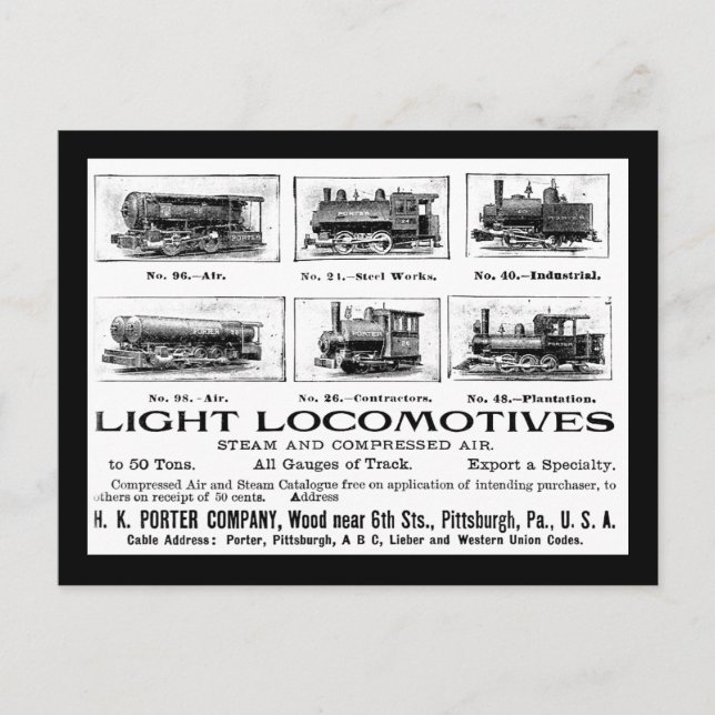 H K Porter & Co. Leichte Lokomotiven Postkarte (Vorderseite)