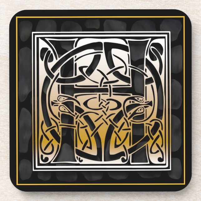 ` H' keltische schwarze Steinmonogramm-Untersetzer Untersetzer (Vorderseite)