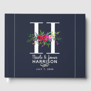 H Letter Initial Monogram Floral Name Wedding Gästebuch