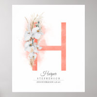 H Letter Monogram White Orchias and Pampas Grass