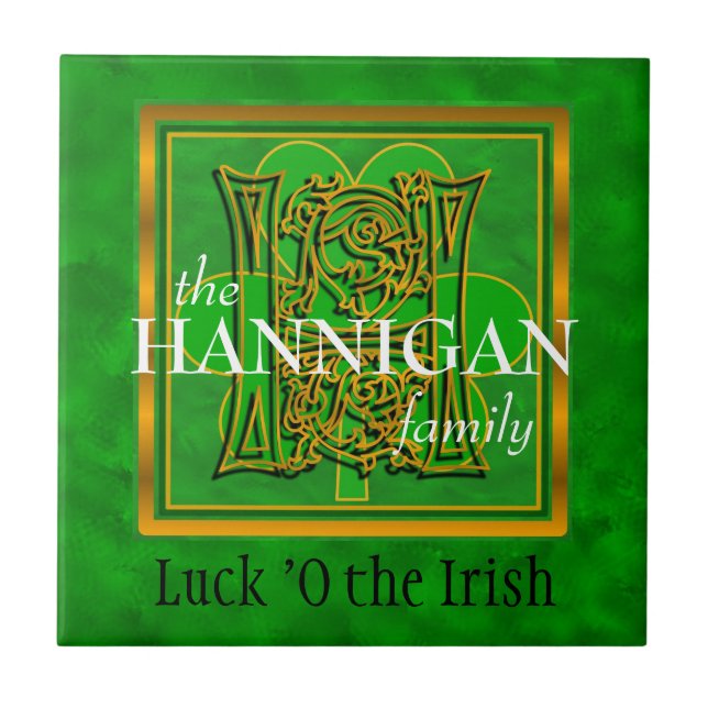 H "Luck of the Irish" Family Custom Monogram Tile Fliese (Vorderseite)