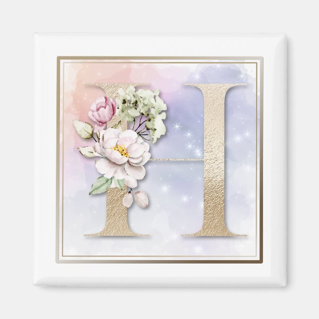 H Monogram Burgunder Blumenmagnet Magnet (Vorne)