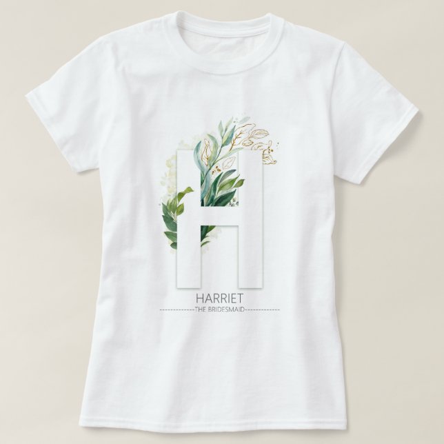 H Monogram Gold Greenery Blätter Elegant T-Shirt (Design vorne)