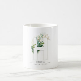 H Monogram Gold Greenery Blätter Eleganter Name Kaffeetasse