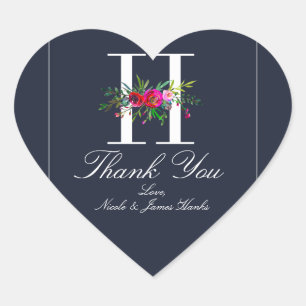 H Monogram letzte erste Hochzeit mit moderner Blau Herz-Aufkleber