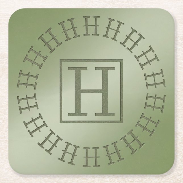 H Monogram Light Green Square Untersetzer (Vorderseite)