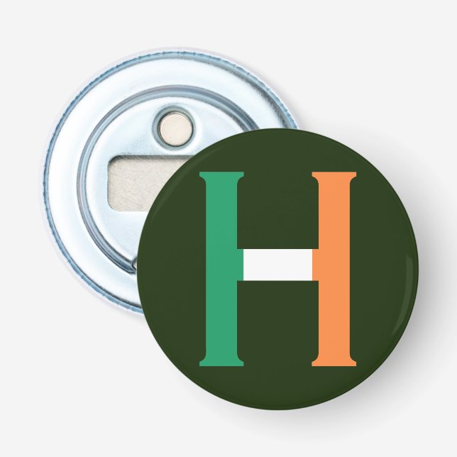 H Monogram überlagert sich auf irischer Flagge Flaschenöffner (Vorderseite)