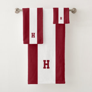 H Monogramm auf karmesinrot und weiß gestreift Badhandtuch Set
