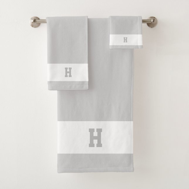 H Monogramm auf leicht grau und weiß Badhandtuch Set (Insitu)