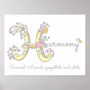 H Monogramm Kunst Harmony Mädchen Name Bedeutung P Poster