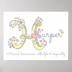 H Monogramm Kunst Harper Mädchen Namensbedeutung P Poster