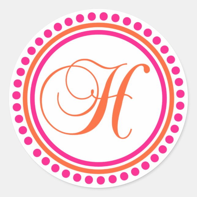 H Monogramm (rosa/orangefarbener Punktkreis) Runder Aufkleber (Vorderseite)