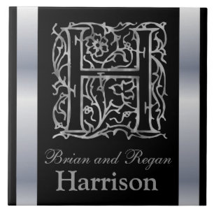 H Monogramme et nom "Besque en noir" Carreaux en c