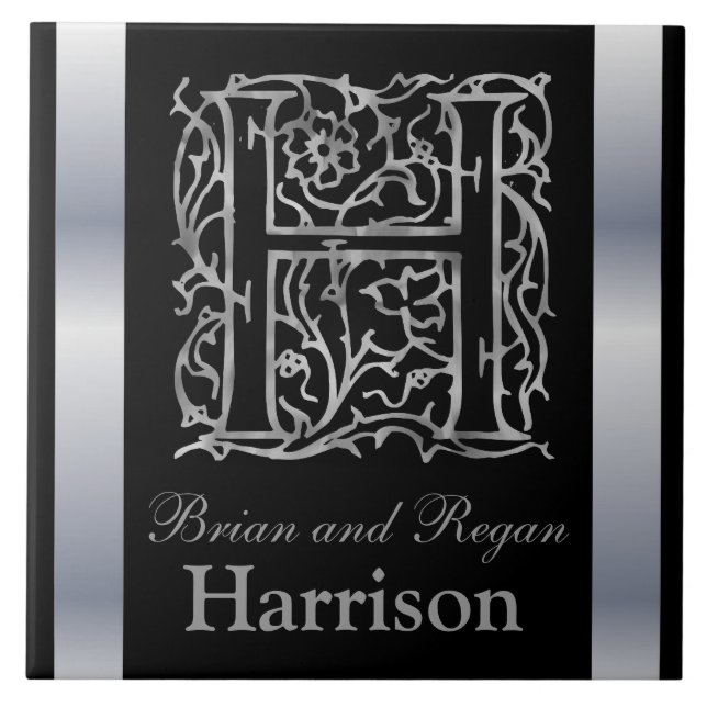 H Monogramme et nom "Besque en noir" Carreaux en c (Devant)